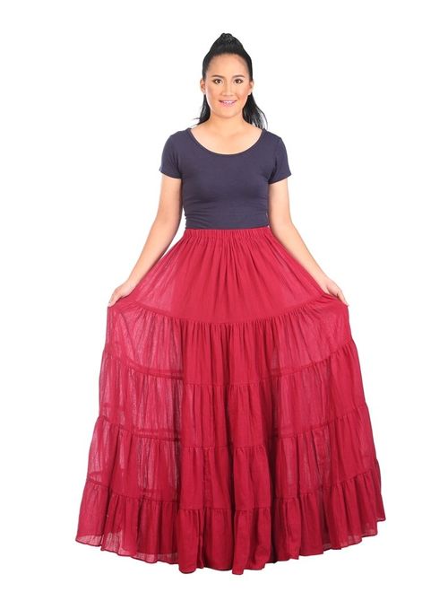 Lannaclothesdesign Women's Cotton Long Ruffle Full Circle Long Skirts Maxi Skirt