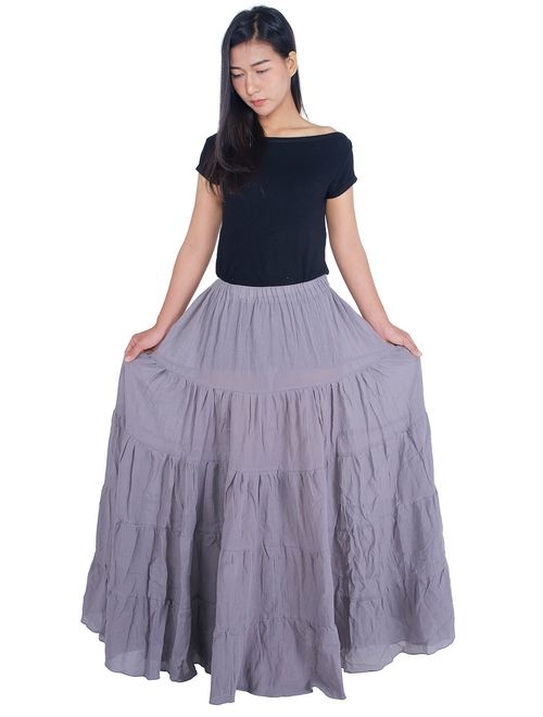 Lannaclothesdesign Women's Cotton Long Ruffle Full Circle Long Skirts Maxi Skirt