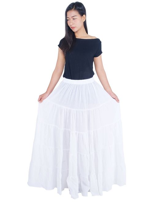 Lannaclothesdesign Women's Cotton Long Ruffle Full Circle Long Skirts Maxi Skirt