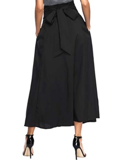 Calvin&Sally Women's Casual Flowy Dress High Waist Pleated Midi Skirt with Pockets