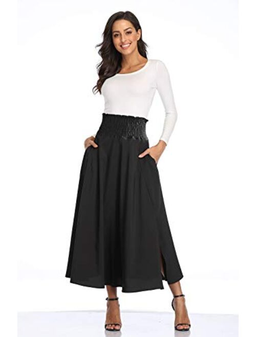 Calvin Klein Calvin&Sally Women's Casual Flowy Dress High Waist Pleated Midi Skirt with Pockets