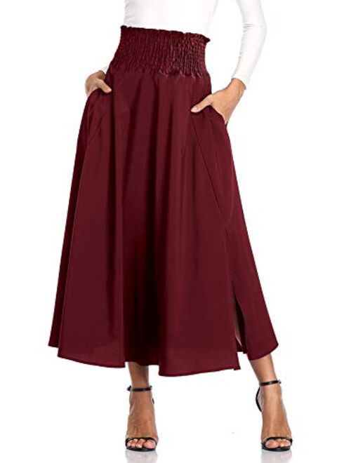 Calvin Klein Calvin&Sally Women's Casual Flowy Dress High Waist Pleated Midi Skirt with Pockets