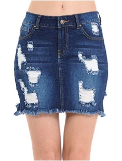 Wax Women's Juniors Casual Distressed A-Line Denim Short Skirt