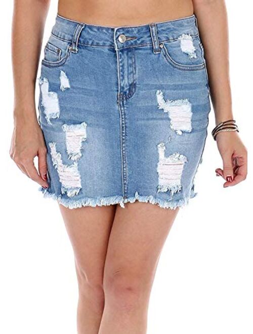 Wax Women's Juniors Casual Distressed A-Line Denim Short Skirt