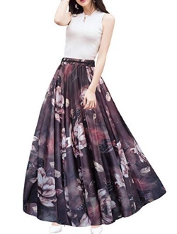 Afibi Boho Floral Long Summer Beach Chiffon Wrap Cover Up Maxi Skirt for Women