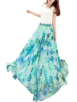 Afibi Boho Floral Long Summer Beach Chiffon Wrap Cover Up Maxi Skirt for Women