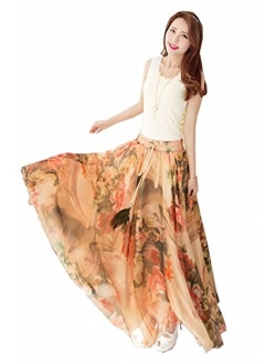 Afibi Boho Floral Long Summer Beach Chiffon Wrap Cover Up Maxi Skirt for Women