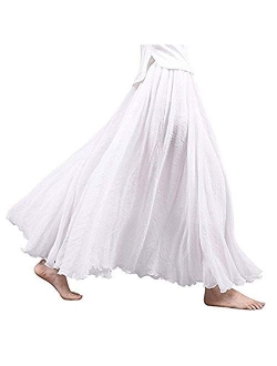 Asher Women's Bohemian Style Elastic Waist Band Cotton Linen Long Maxi Skirt Dress Waist 23.0