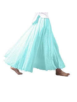 Asher Women's Bohemian Style Elastic Waist Band Cotton Linen Long Maxi Skirt Dress Waist 23.0