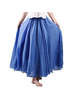 Asher Women's Bohemian Style Elastic Waist Band Cotton Linen Long Maxi Skirt Dress Waist 23.0