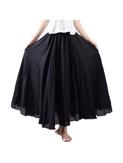 Asher Women's Bohemian Style Elastic Waist Band Cotton Linen Long Maxi Skirt Dress Waist 23.0