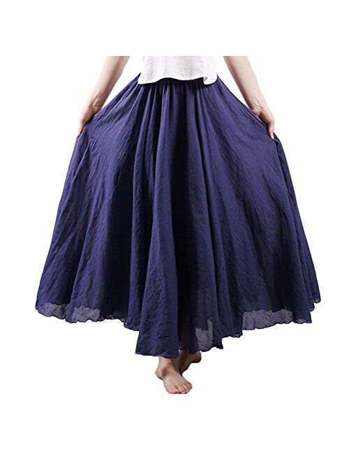 Asher Women's Bohemian Style Elastic Waist Band Cotton Linen Long Maxi Skirt Dress Waist 23.0