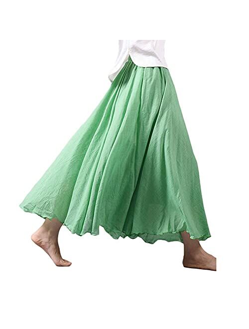 Asher Women's Bohemian Style Elastic Waist Band Cotton Linen Long Maxi Skirt Dress Waist 23.0