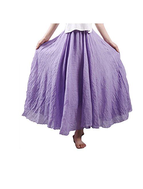 Asher Women's Bohemian Style Elastic Waist Band Cotton Linen Long Maxi Skirt Dress Waist 23.0