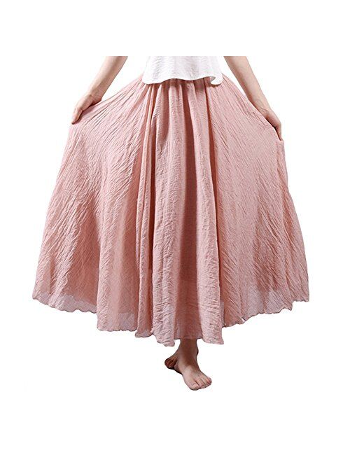 Asher Women's Bohemian Style Elastic Waist Band Cotton Linen Long Maxi Skirt Dress Waist 23.0