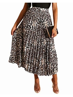 ThusFar Women's Graffiti Plisse Pleated Skirts Cartoon Printed Elastic Waist A-Line Swing Midi Skirt