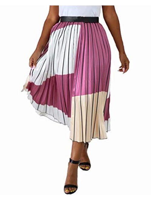 ThusFar Women's Graffiti Plisse Pleated Skirts Cartoon Printed Elastic Waist A-Line Swing Midi Skirt