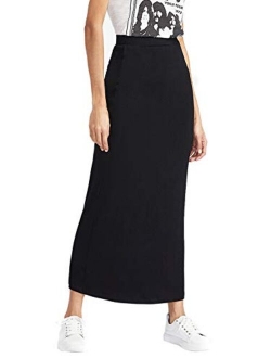 Women's Solid Basic Below Knee Stretchy Pencil Skirt