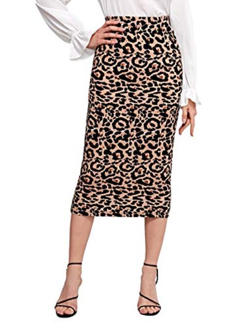 MakeMeChic Women's Solid Basic Below Knee Stretchy Pencil Skirt