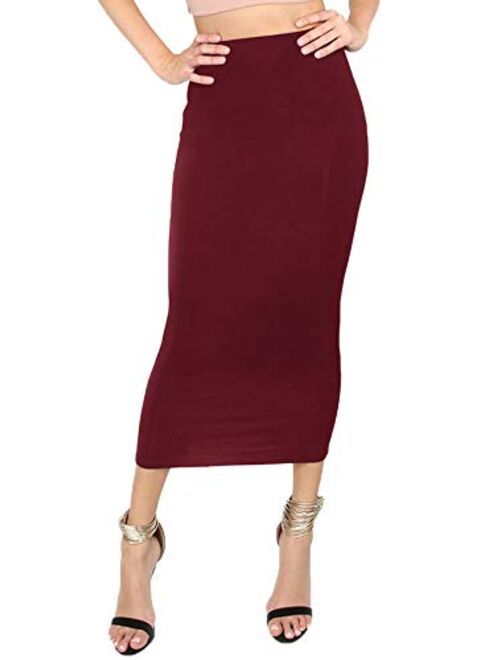 MakeMeChic Women's Solid Basic Below Knee Stretchy Pencil Skirt