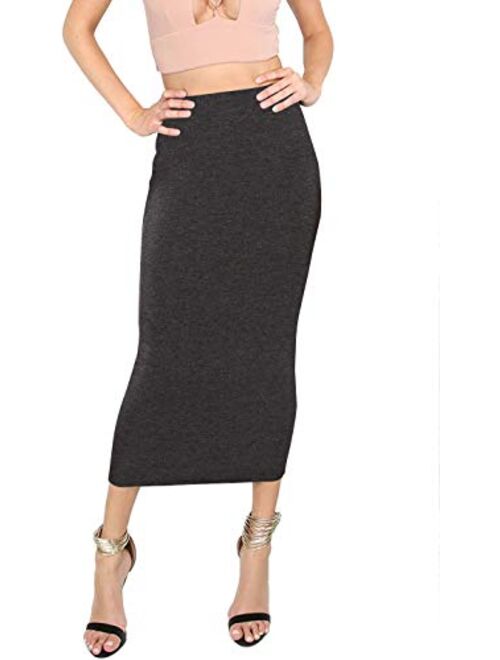 MakeMeChic Women's Solid Basic Below Knee Stretchy Pencil Skirt