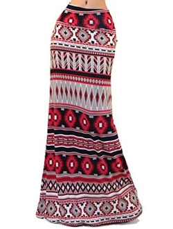 Vivicastle Women's USA Colorful Printed Fold Over Waist Long Maxi Skirt