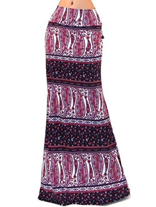 Vivicastle Women's USA Colorful Printed Fold Over Waist Long Maxi Skirt