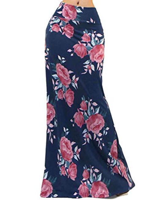 Vivicastle Women's USA Colorful Printed Fold Over Waist Long Maxi Skirt