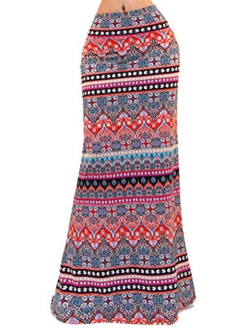 Vivicastle Women's USA Colorful Printed Fold Over Waist Long Maxi Skirt