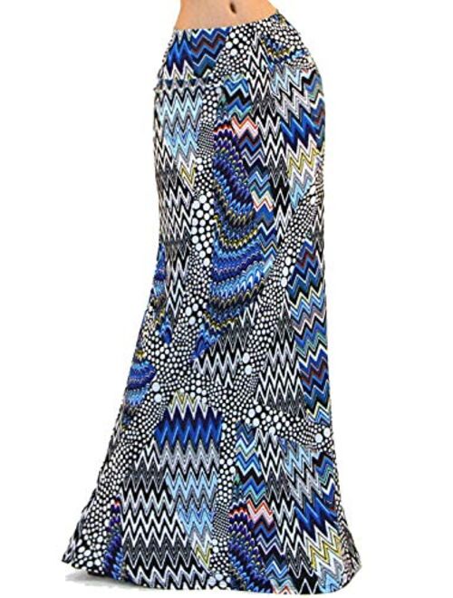 Vivicastle Women's USA Colorful Printed Fold Over Waist Long Maxi Skirt