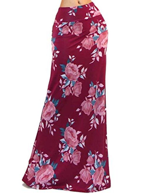 Vivicastle Women's USA Colorful Printed Fold Over Waist Long Maxi Skirt