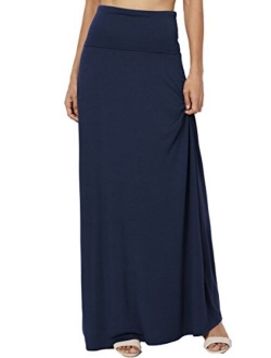 S~3XL Women's Casual Lounge Solid Draped Jersey Relaxed Long Maxi Skirt