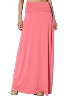 S~3XL Women's Casual Lounge Solid Draped Jersey Relaxed Long Maxi Skirt