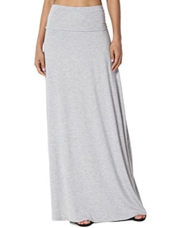 S~3XL Women's Casual Lounge Solid Draped Jersey Relaxed Long Maxi Skirt