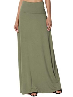 S~3XL Women's Casual Lounge Solid Draped Jersey Relaxed Long Maxi Skirt