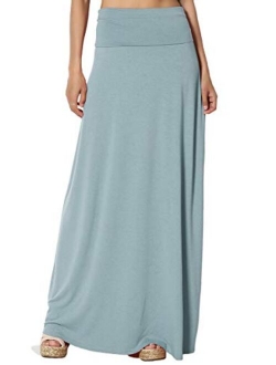 S~3XL Women's Casual Lounge Solid Draped Jersey Relaxed Long Maxi Skirt