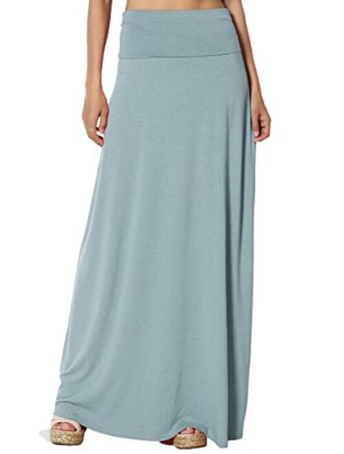 TheMogan S~3XL Women's Casual Lounge Solid Draped Jersey Relaxed Long Maxi Skirt