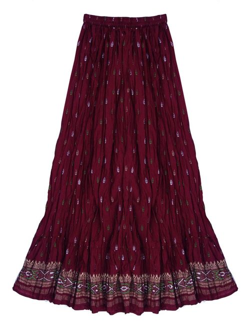 Ayurvastram Pure Cotton Crinkled Crushed Block Printed Long Skirt