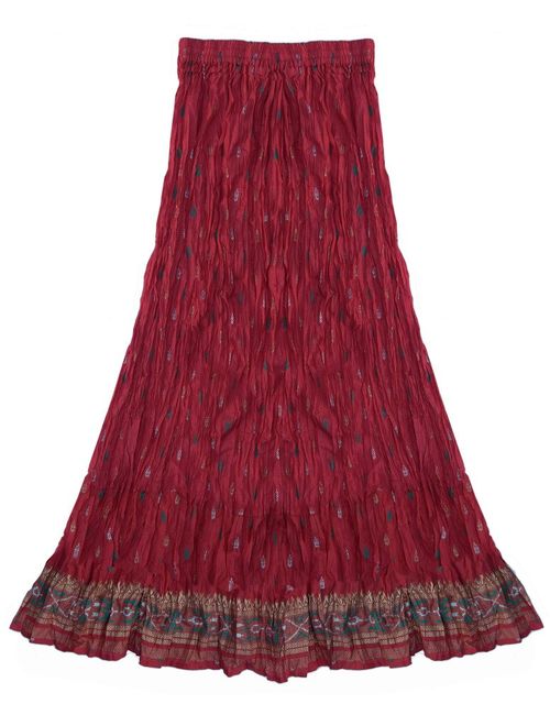 Ayurvastram Pure Cotton Crinkled Crushed Block Printed Long Skirt