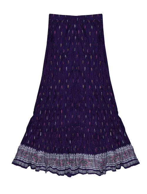 Ayurvastram Pure Cotton Crinkled Crushed Block Printed Long Skirt