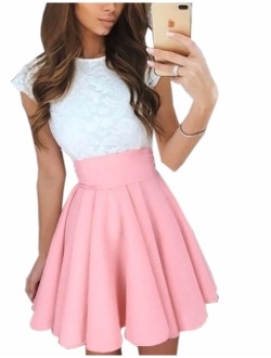 Imagine Women's Basic Solid Versatile Stretchy Flared Casual Mini Skater Skirt