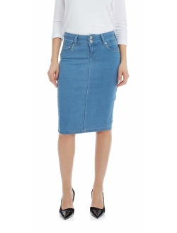 ESTEEZ Women's Denim Pencil Skirt - Knee Length - Stretch Jean - Beverly Hills