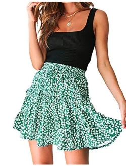 Relipop Women's Flared Short Skirt Polka Dot Pleated Mini Skater Skirt with Drawstring