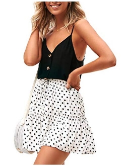 Relipop Women's Flared Short Skirt Polka Dot Pleated Mini Skater Skirt with Drawstring