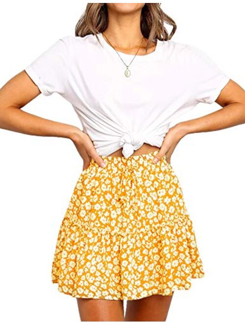 Relipop Women's Flared Short Skirt Polka Dot Pleated Mini Skater Skirt with Drawstring