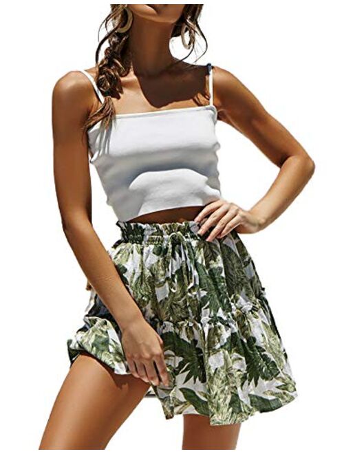 Relipop Women's Flared Short Skirt Polka Dot Pleated Mini Skater Skirt with Drawstring