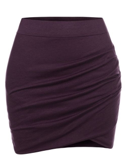 NEARKIN Womens Stretchy Waistband Shirring Fitted Mini Skirt