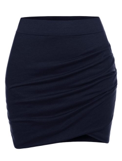 NEARKIN Womens Stretchy Waistband Shirring Fitted Mini Skirt