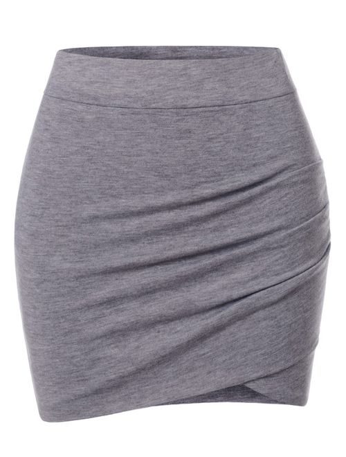 NEARKIN Womens Stretchy Waistband Shirring Fitted Mini Skirt