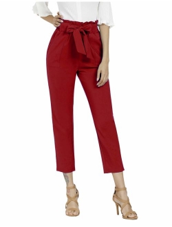 Freeprance Women's Pants Casual Trouser Paper Bag Pants Elastic Waist Slim Pockets